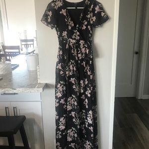 Black Floral Wrap Maxi Dress